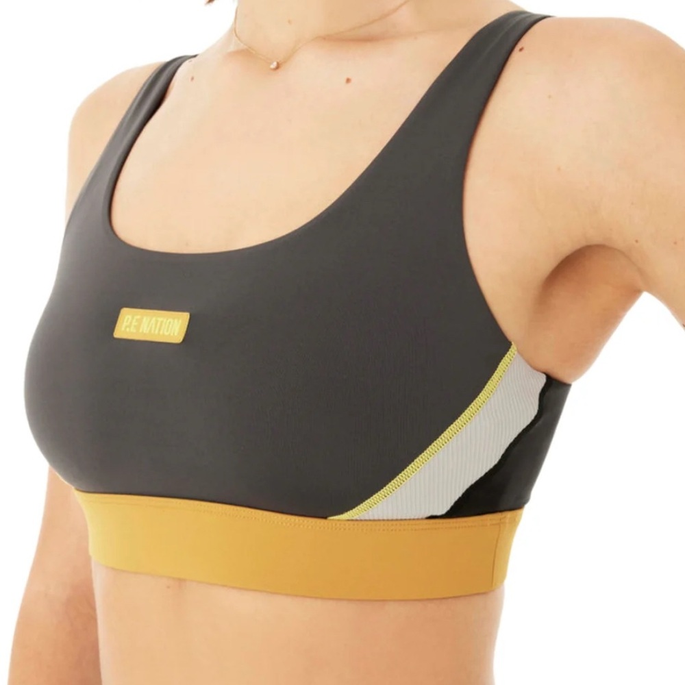 P.E Nation Gray and Yellow Sports Bra